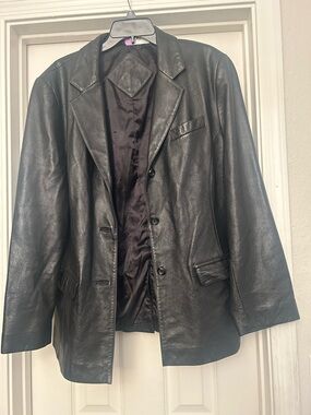 Black Leather Blazer Jacket - Women